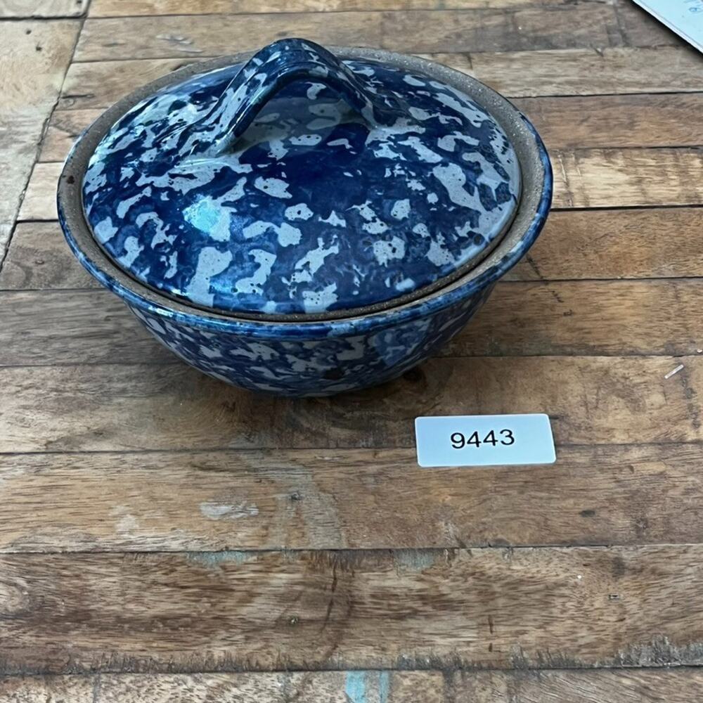 1992 Bastine Pottery Casserole Lidded Dish Blue Stoneware Signed Vintage - Picture 13 of 13